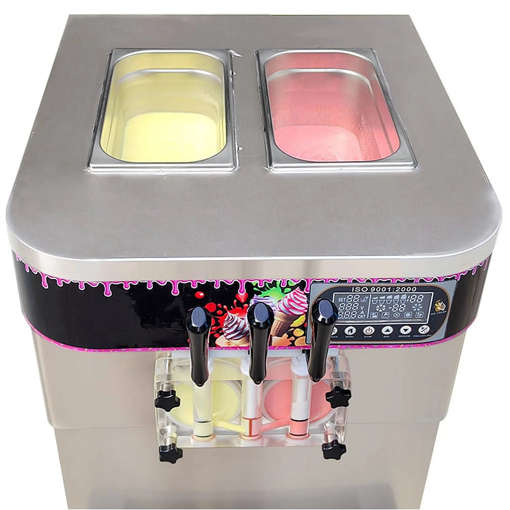 Kolice Commercial ETL 3 Flavors Soft Serve Ice Cream Machine-Auto Washing/Counting,Upper Tanks Coolated