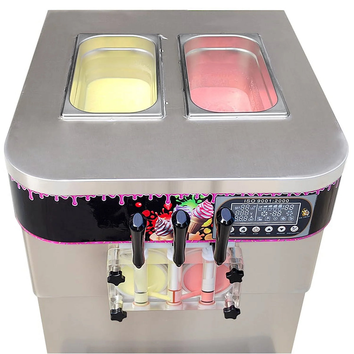 Kolice Commercial ETL 3 Flavors Soft Serve Ice Cream Machine-Auto Washing/Counting,Upper Tanks Coolated