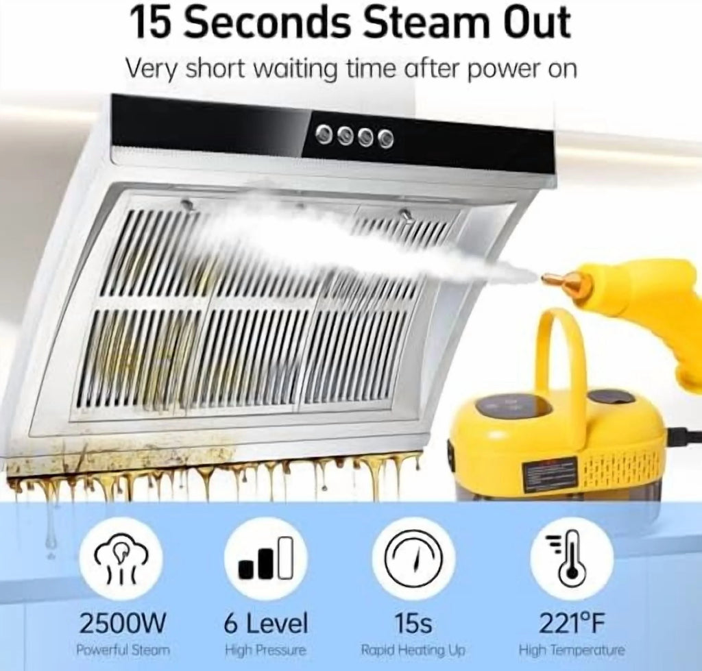 2500W Portable Steam Cleaner, Steam Shot Cleaner Handheld Steamer for Car Detailing, High Heat Cleaning Machine with Brush Heads for Bed Bugs  Furniture Kitchen Bathroom Grout and Tile