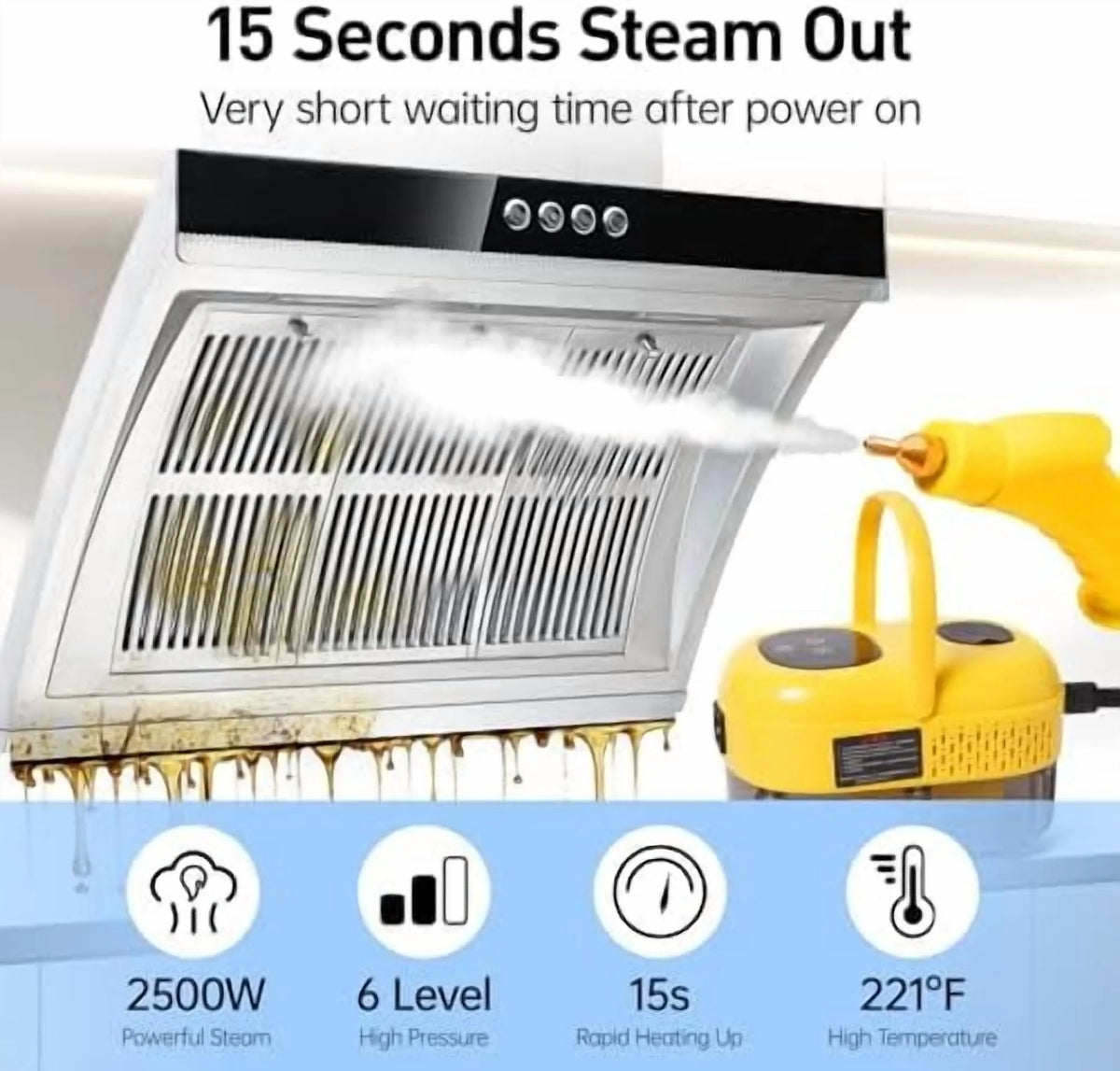 2500W Portable Steam Cleaner, Steam Shot Cleaner Handheld Steamer for Car Detailing, High Heat Cleaning Machine with Brush Heads for Bed Bugs  Furniture Kitchen Bathroom Grout and Tile