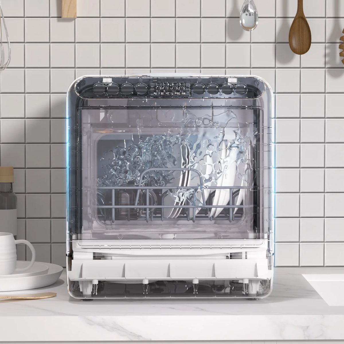 Leadrop Portable Countertop Dishwasher, 2-Tier Rack Mini Dishwasher with 5L Water Tank Multifunctional Dish washer with 5 Place Settings, 3-Spray Arm and Air-Dry Function