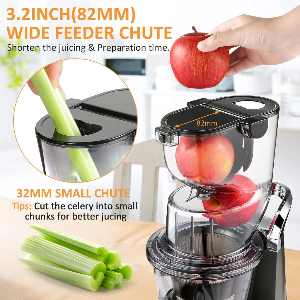 SIFENE 200W Cold Press Juicer Machine for Fruits and Vegetables, Masticating Juice Maker with 83mm Wide Chute, High Yield, Easy Clean, Gray