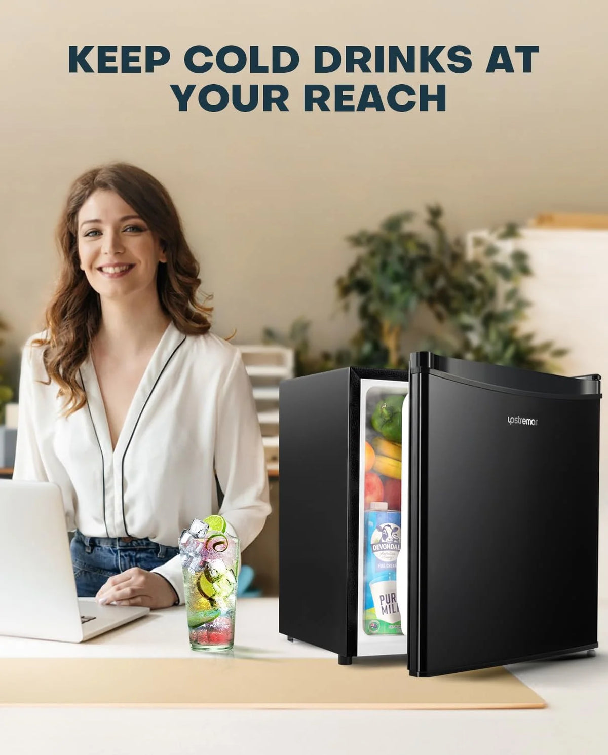 Upstreman 1.7 Cu.ft Mini Fridge with Freezer, Dorm Essentials, Adjustable Thermostat, Energy Saving, Low Noise, Single Door Compact Refrigerator for Dorm, Office, Bedroom, Blue-FR17