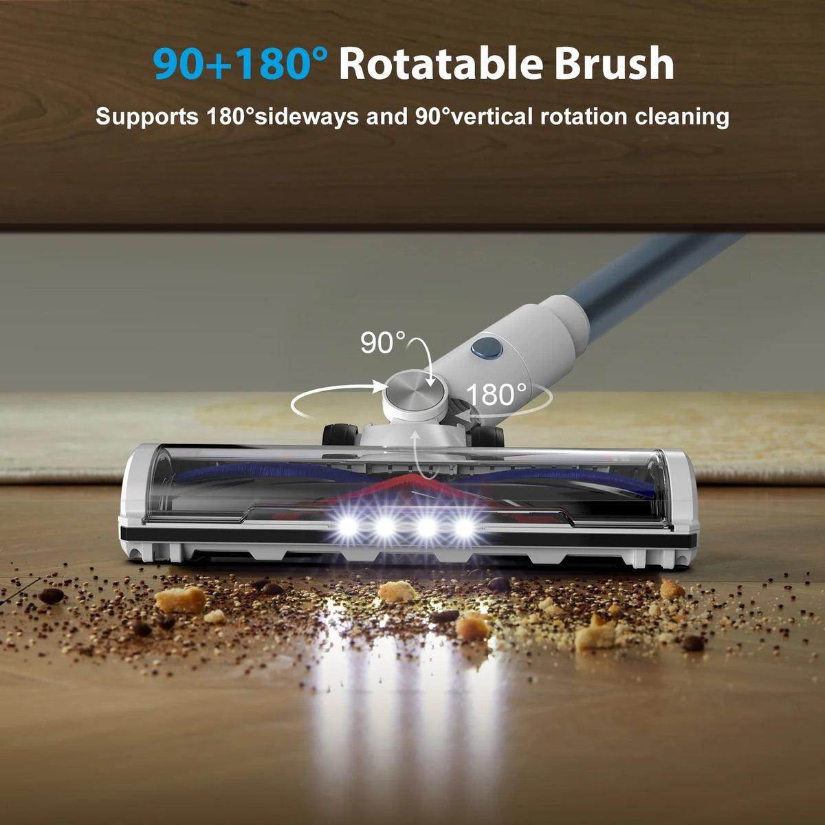 Lazyswan Cordless Vacuum, 250W 23KPa Stick Vacuums for Pet Hair/Carpet, 45 Min Runtime, LED Touch Screen, 1.2L Dust Cup, Lightweight