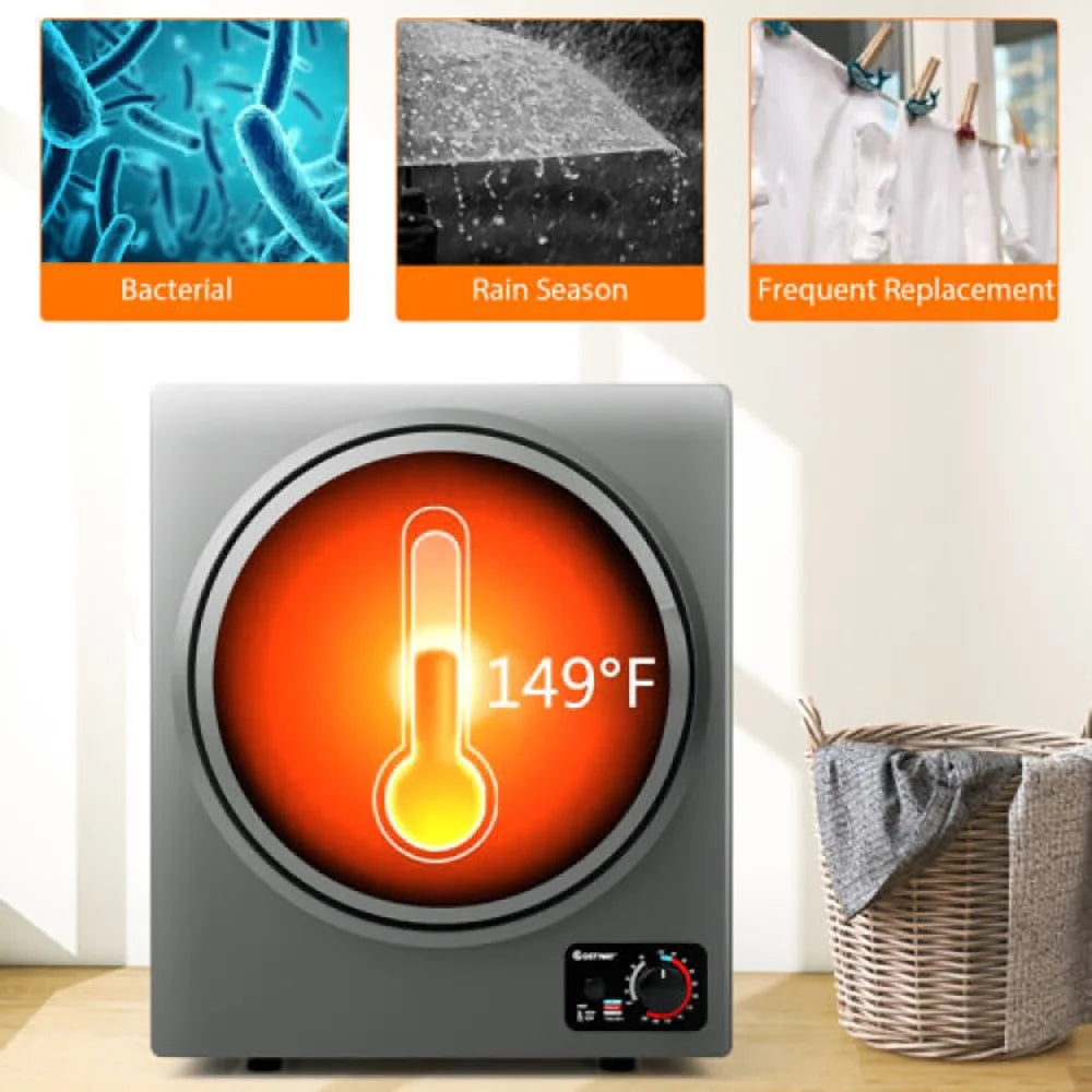 Spaco 1.5 Cu .ft Clothes Dryer with with Stainless Steel Wall Mount-Gray, Portable Dryer For Apartments, Home, Dorm