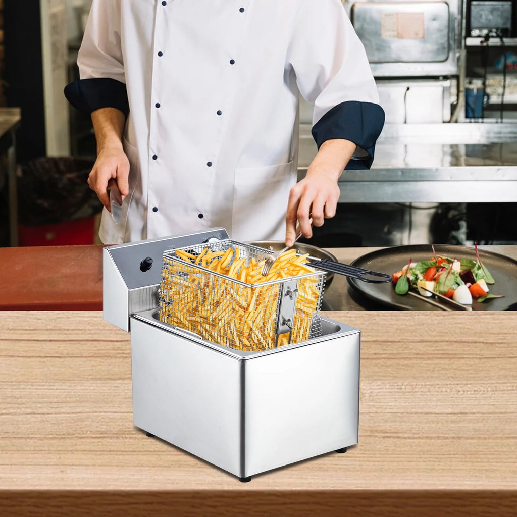 Electric Deep Fryer,Tank Stainless Steel Deep Fryer, Temperature Control, Countertop Fryer for Home Kitchen and Restaurant, 110V