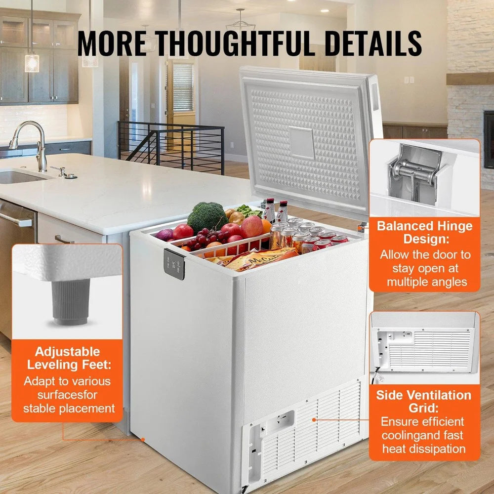 Choco Moon Large Capacity 14.5 Cu.ft Chest Freezer, 345L Storage, 4 Slide-Out Baskets, Lockable Lid, 8 Temp Control Levels, Energy-Efficient LED Lights, 6 Swivel Casters for Easy Mobility