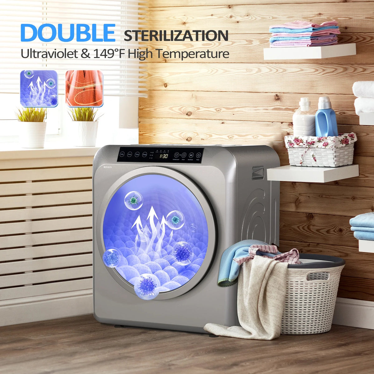 VINGLI Portable Clothes Dryer 3.5 Cu.Ft 1300W White Electric Tumble Dryer