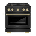 ZLINE Autograph Edition 30 in. 4.2 cu. ft. Paramount Gas Range with 4 Burner Cooktop and Convection Gas Oven in Black Stainless Steel and Champagne Bronze Accents (SGRBZ-30-CB)