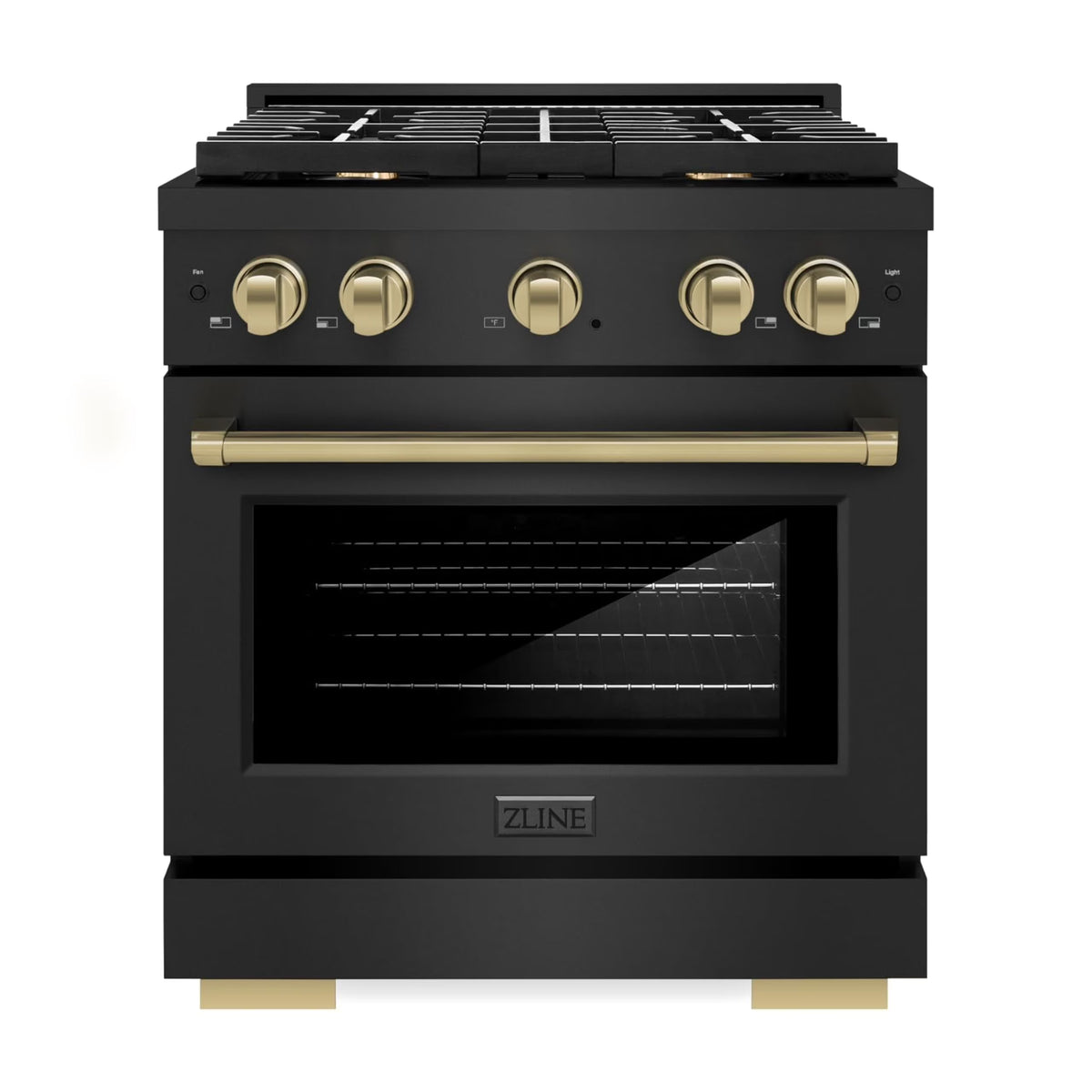 ZLINE Autograph Edition 30 in. 4.2 cu. ft. Paramount Gas Range with 4 Burner Cooktop and Convection Gas Oven in Black Stainless Steel and Champagne Bronze Accents (SGRBZ-30-CB)