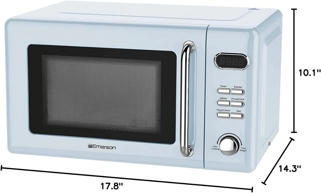 Countertop Microwave Oven with Push Button Control, LED Display, 700W 5 Power Levels, 8 Auto Menus, Glass Turntable and Child Safety Lock, 0.7-inch��Thunderbird Blue