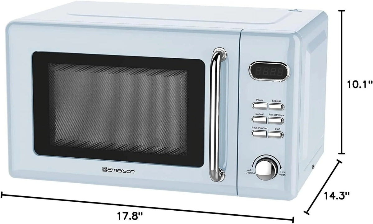 Countertop Microwave Oven with Push Button Control, LED Display, 700W 5 Power Levels, 8 Auto Menus, Glass Turntable and Child Safety Lock, 0.7-inch��Thunderbird Blue