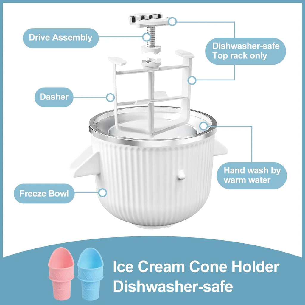 Ice Cream Maker Attachment for Kitchen Aid Stand Mixer, 2 Quart, Ice Cream & Sorbet Maker Machine, Fits and Larger Stand Mixers, with 2 Ice Cream Holder