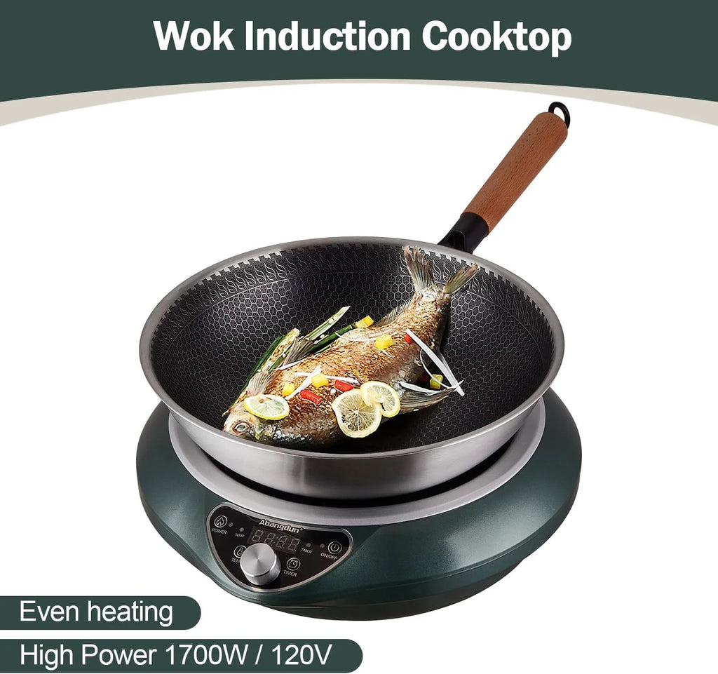 Induction Cooktop 1700W 85V~120V Wok Pan (included) Portable Electric Stove 18 Hours Timer 16 Level Temp&Power Ctrl Cookware Appliances Skillet Plates