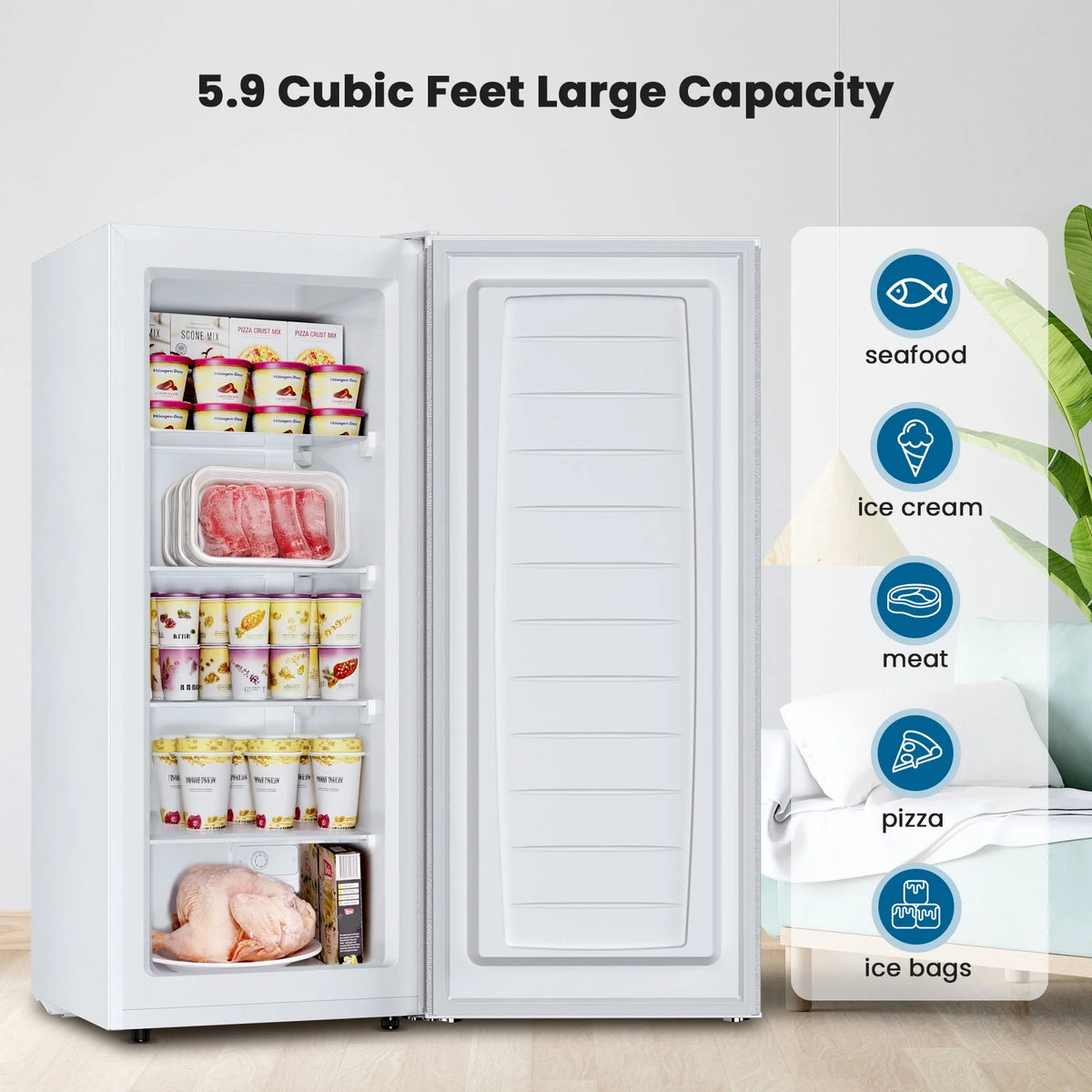 KNDKO 5.9 Cu.ft Upright Freezer, Mini Stand up Freezer with Adjustable Thermostat for Home/Office/Dorms/Apartment
