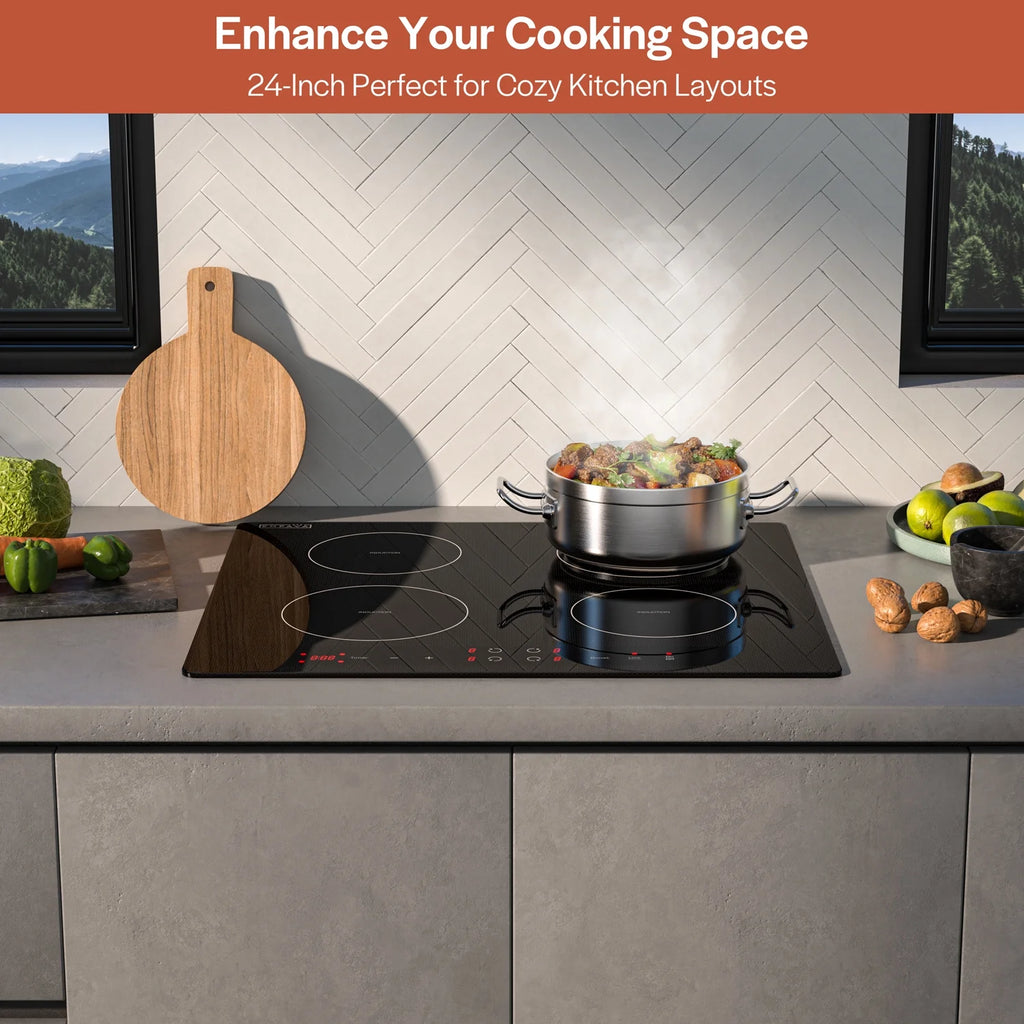Empava 24" Electric Stove Induction Cooktop with 4 Power Boost Burners Smooth Surface Vitro Ceramic Glass in Black