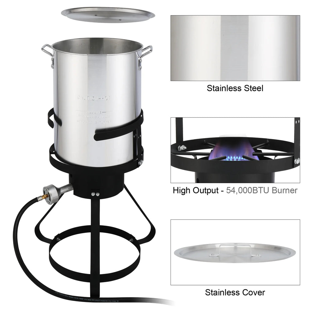OverPatio 30qt Turkey Fryer Pot Boiler,Outdoor Aluminum Turkey Fryer with Injector Thermometer