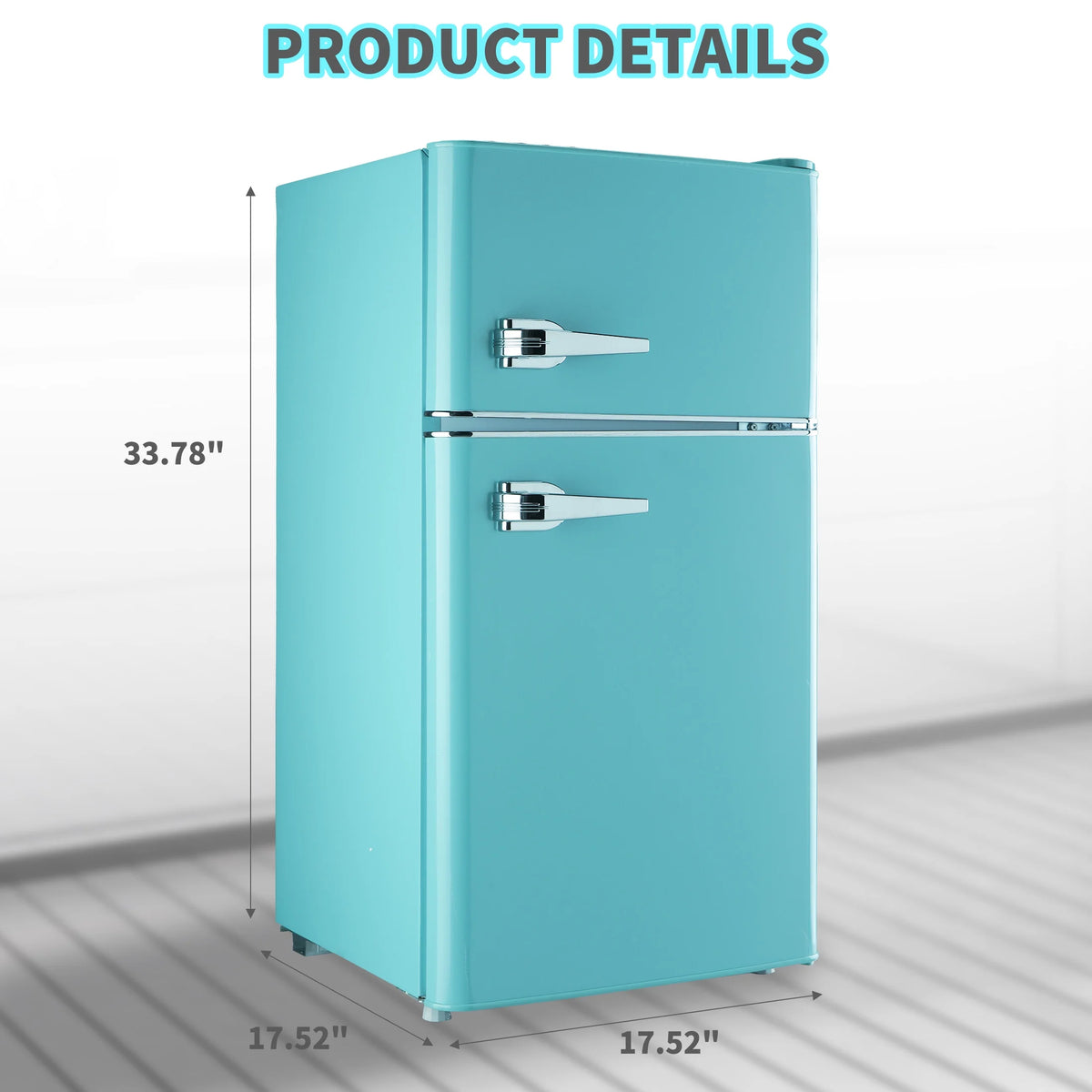 2 Door Mini Fridge with Freezer,3.5Cu.ft Small Freezer,7 Adjustable Thermostat,Blue,New