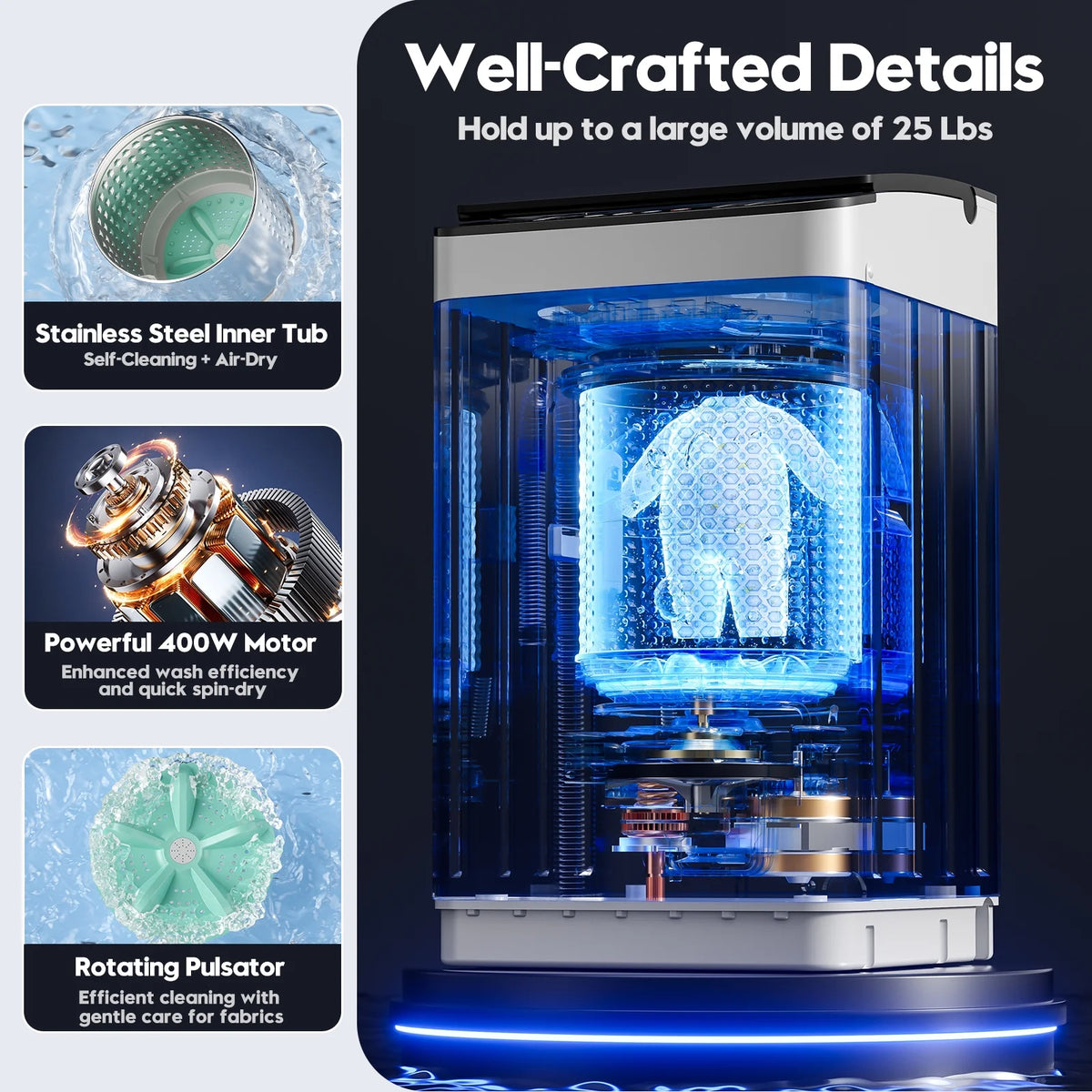Auertech 18lbs Portable Washing Machine, Fully Automatic Portable Washer with LED Display,Washer & Dryer Combo, 7 Wash Cycles, 4 Water Levels