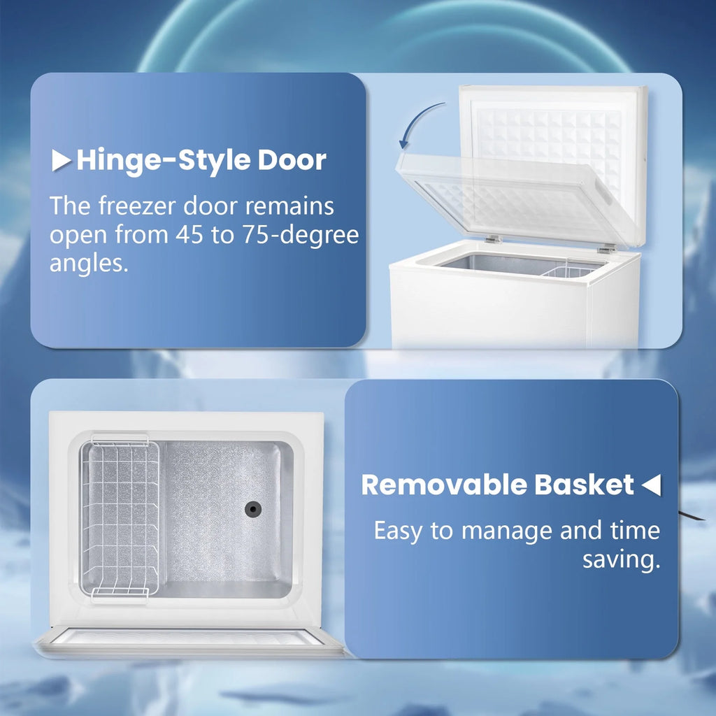 KNDKO 2.8cu.ft Chest Freezer, Freestanding Top Open Door Compact Freezer with Removable Basket, Adjustable 7 Thermostat and Bottom Defrost Water Drain for Apartment/Home, White