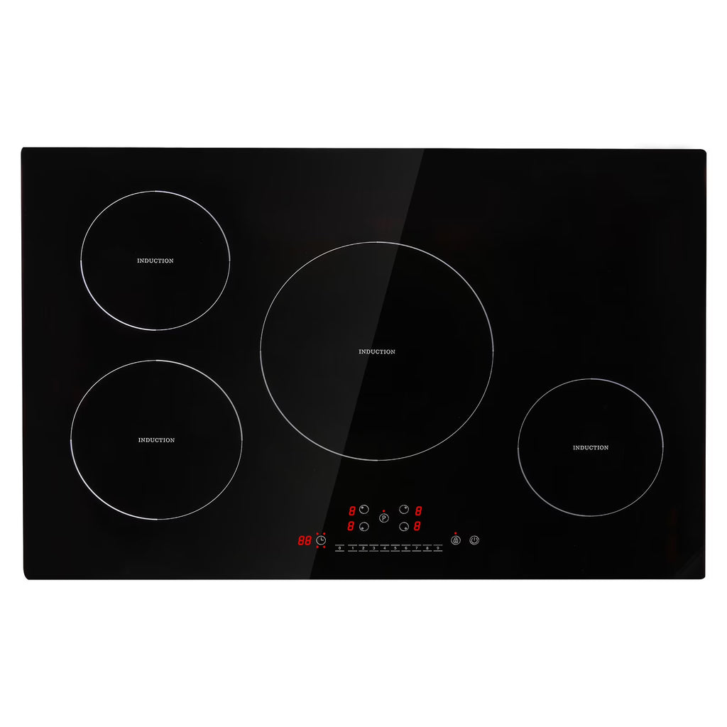 KFFKFF 4 Burner Electric Cooktop, 30'' 7500W 9 Power Settings Induction Cooktop Countertop Burner, with LED Display, Child Safety Lock & Heat Guard