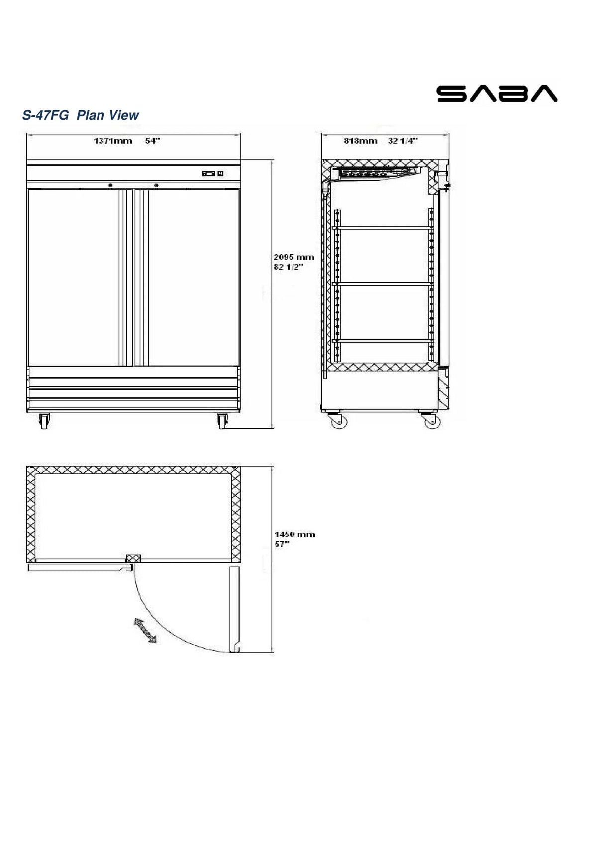 Heavy Duty Commercial 47 cu ft Stainless Steel Glass Door Reach-In Freezer (2 Door)