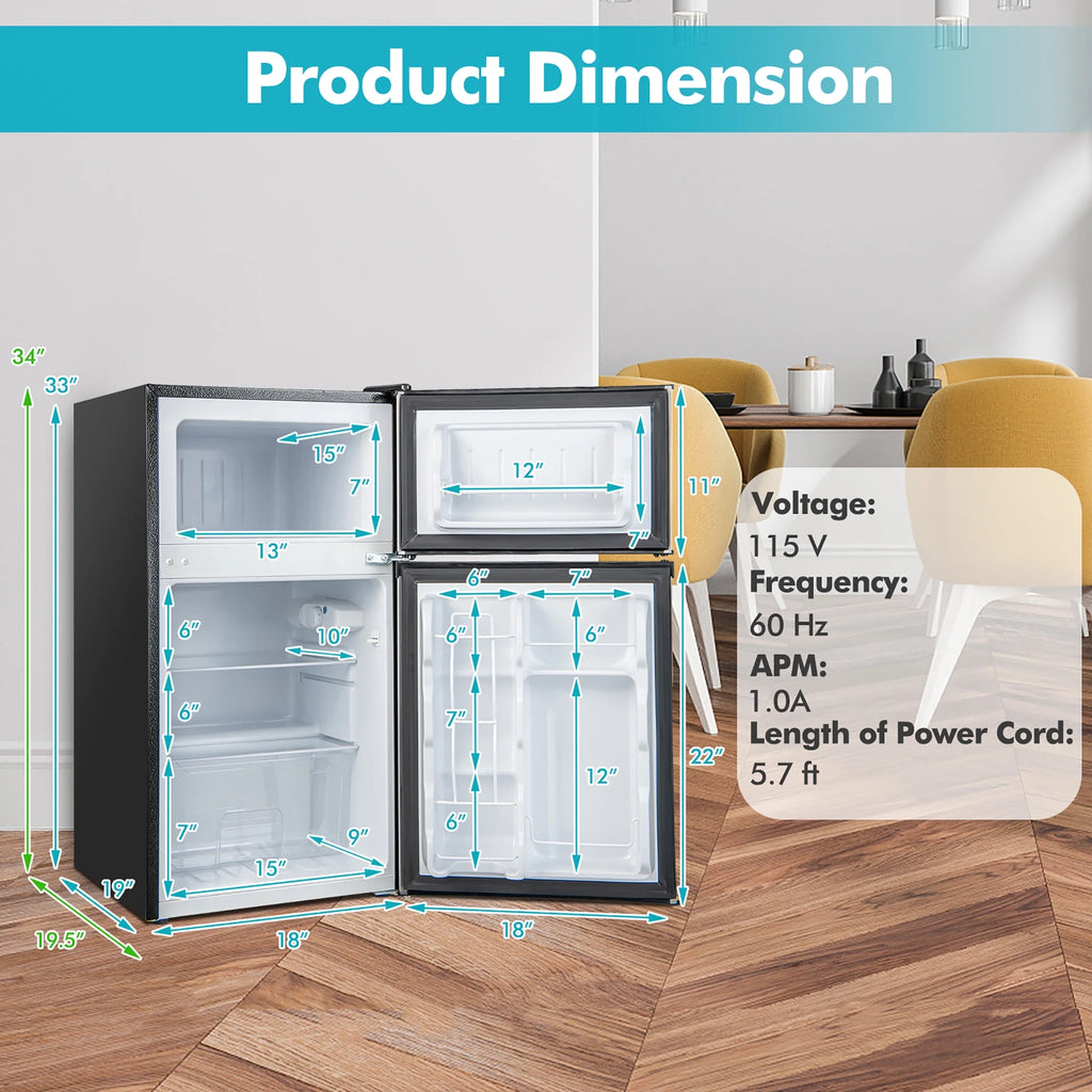 Costway FP10226US-SL Mini Refrigerator with Freezer Compact, Black and Silver, 19'' x 18'' x 33''