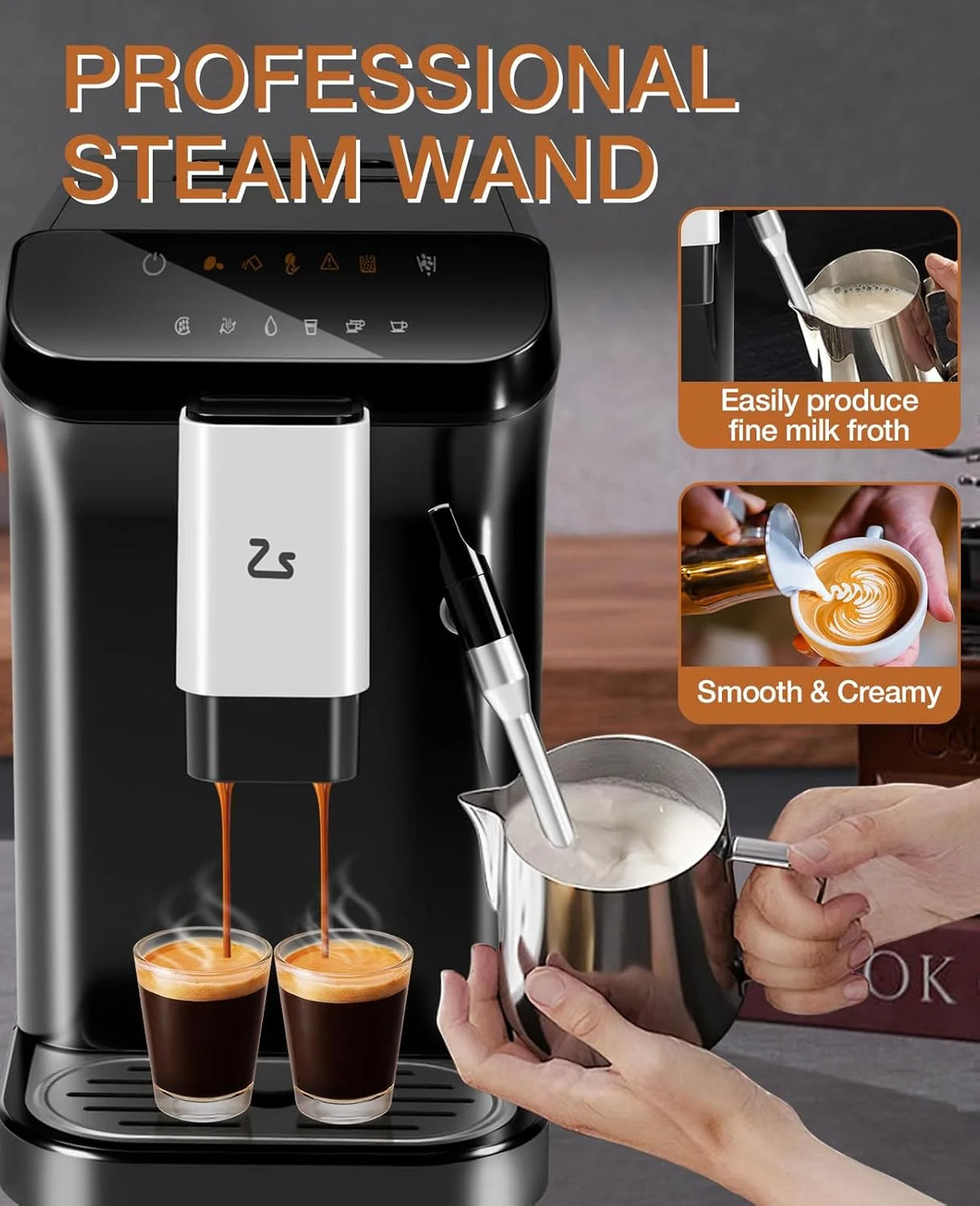 Espresso Machine, 20 Bar Pump Pressure for Balanced Extraction, Professional Espresso Maker with Milk Frother Steam Wand, 1.5L Water Tank, 1-15 Adjustable Grind Size Levels, Gift for Coffee Lover