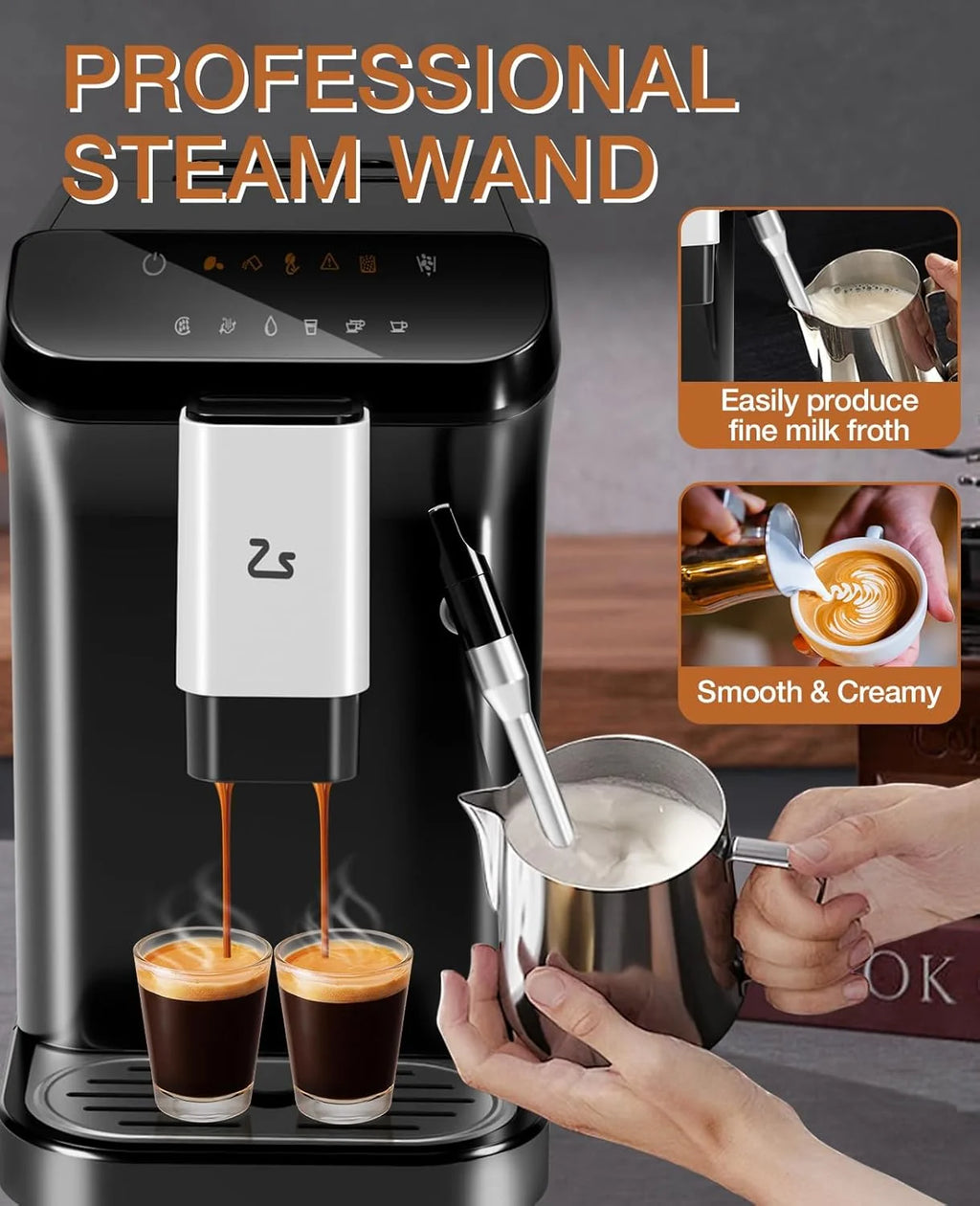 Espresso Machine, 20 Bar Pump Pressure for Balanced Extraction, Professional Espresso Maker with Milk Frother Steam Wand, 1.5L Water Tank, 1-15 Adjustable Grind Size Levels, Gift for Coffee Lover