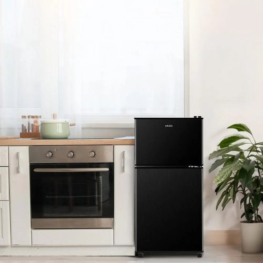 3.5Cu.Ft Compact Refrigerator Mini Fridge with Freezer, Small Refrigerator with 2 Door, 7 Level Thermostat Removable Shelves for Kitchen, Dorm, Apartment, Bar, Office, Black