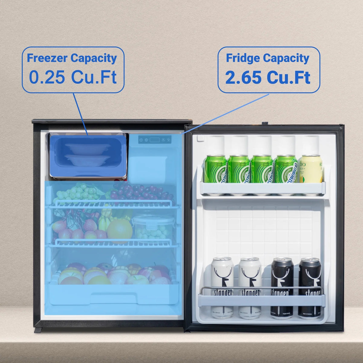 3 Cu ft RV Compact Portable Car Refrigerator 85L Fridge and Freezer DC 12/24V Reversible Door