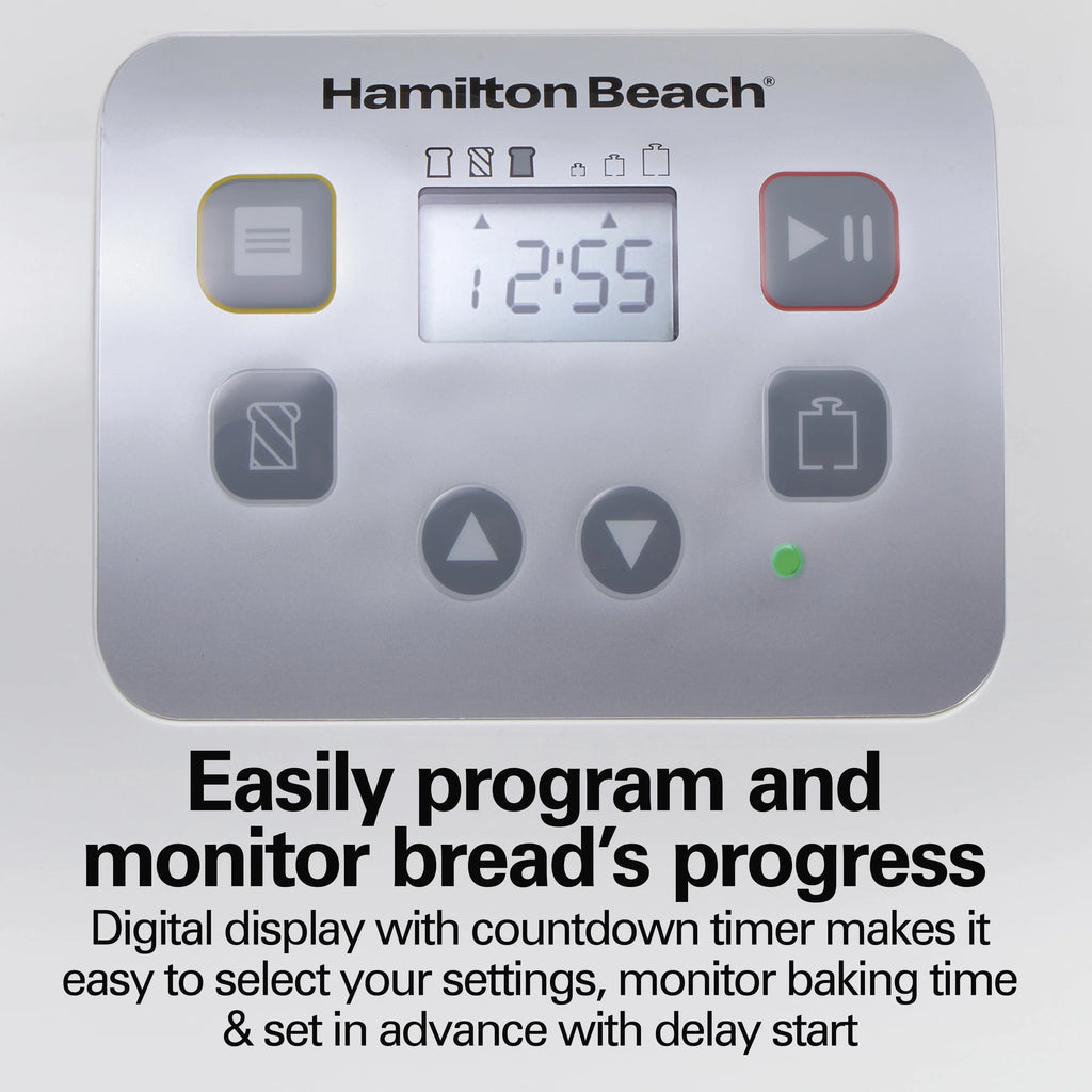 Hamilton Beach 2 lb Bread Maker Machine with 12 Settings Plus Gluten Free, White
