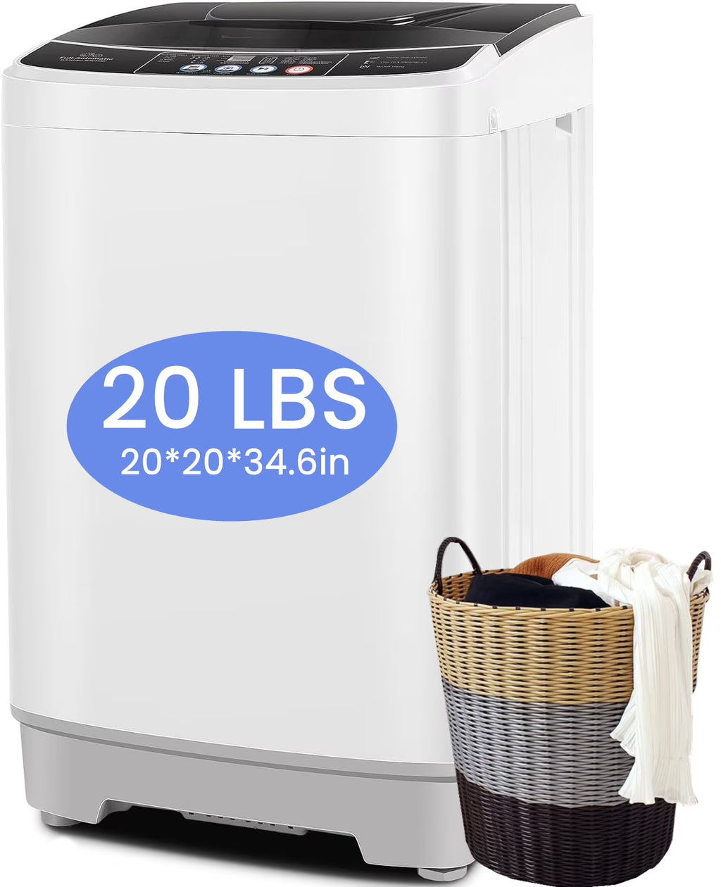 Veeboto Portable Washing Machine, Upgrade 20LBS Large Capacity Full Automatic Washing Machine, 2.8 Cu.ft Laundry Machine with 10 Programs and 8 Water Levels for Home, Apartment, Dorms