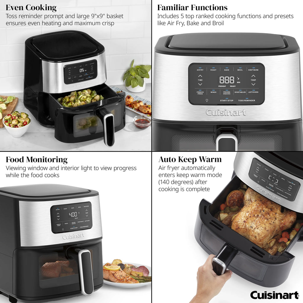 Open Box Cuisinart Air Fryer Oven - 6-Quart Basket Stainless Steel Air Fryer - Dishwasher-Safe Parts with 5 Presets - Roast, Bake, Broil, Air Fry and Keep Warm - Quick and Easy Meals - AIR-200