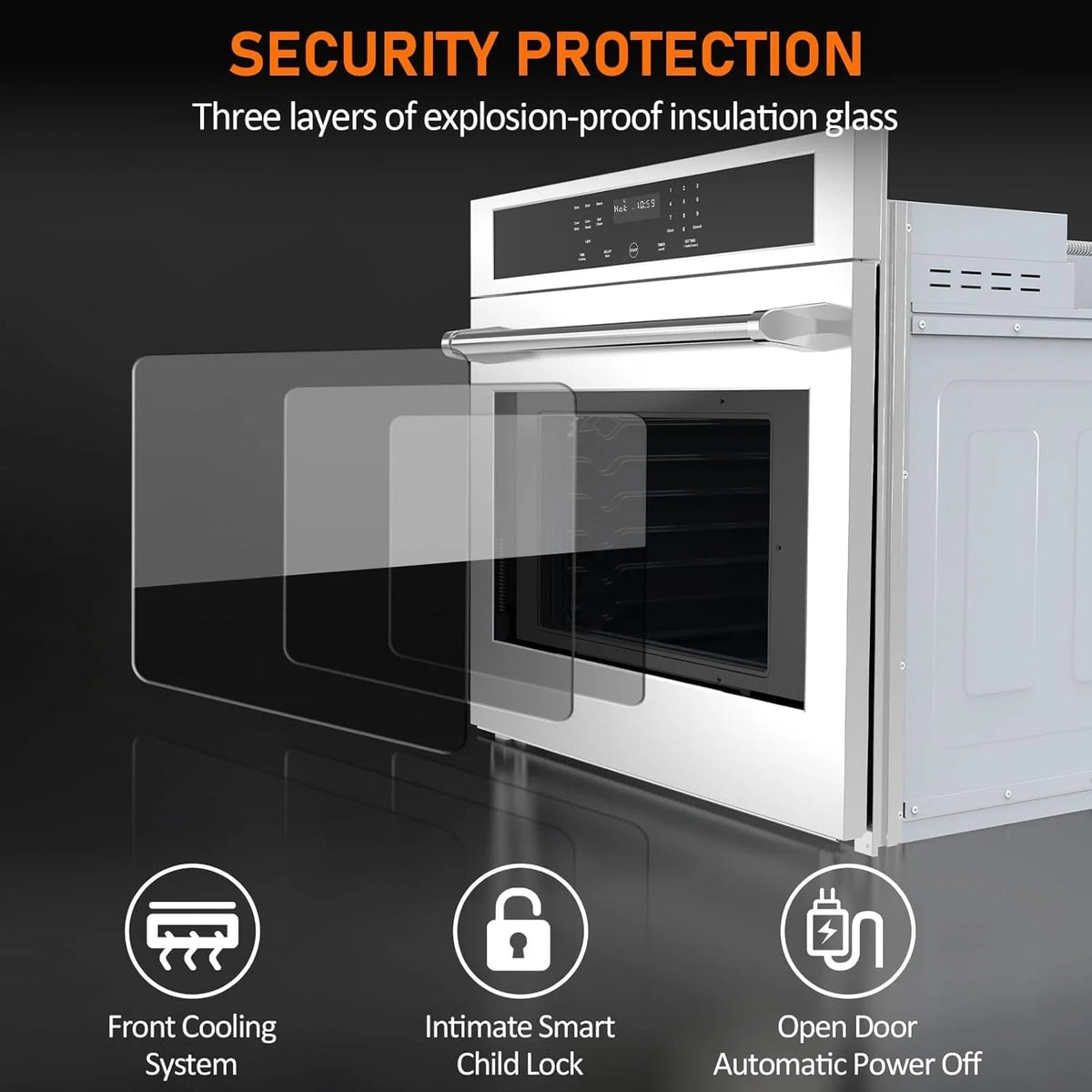 30 inch Electric Single Wall Oven with Convection Fan Touch Control, Large Oven Capacity, 360° Rotisserie, Fingerprint Resistant Stainless Steel