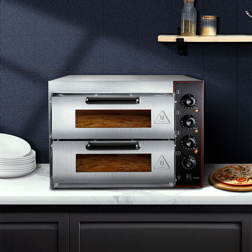 Commercial Pizza Oven 16 inch Pizza Double Deck 3000W 110V Electric Oven Multipurpose Toaster Bake Broiler 40L Stainless Steel for Restaurant Home Pizza Pretzels Baked Roast Yakitori