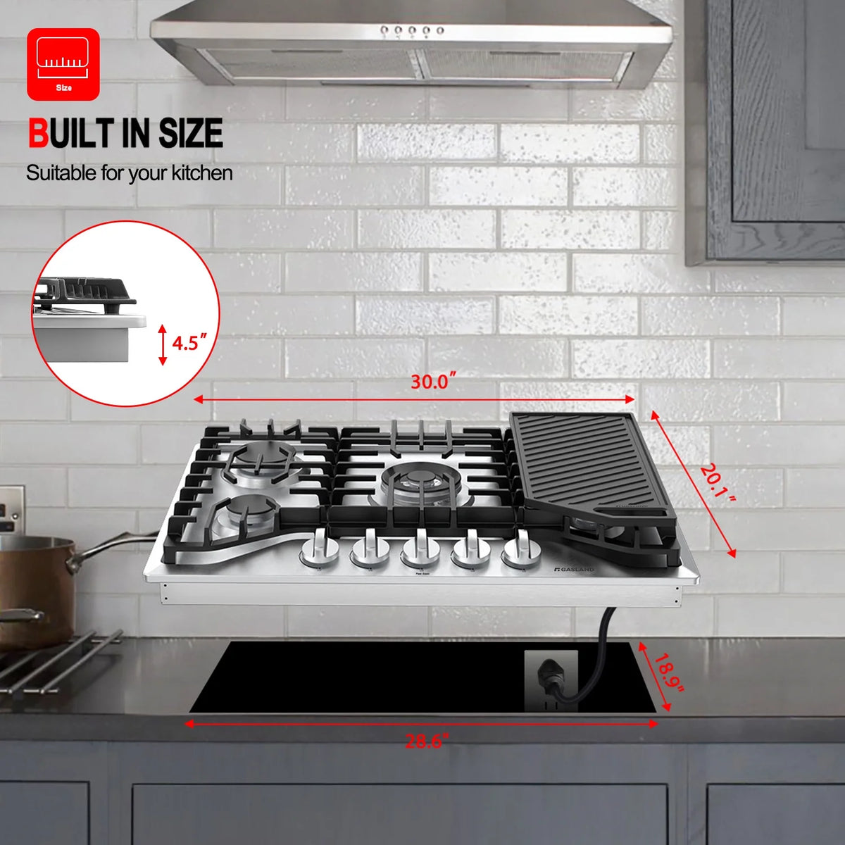 Gasland Chef  30" 5 Burners 30" Gas Cooktop, Stovetop, NG/LPG,Stainless Steel, Auto Ignition