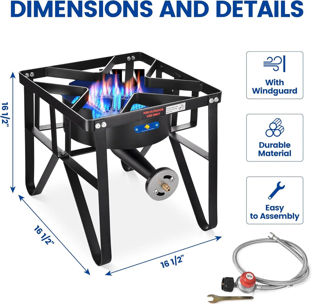 32QT Stainless Steel Seafood Boil Pot with 200,000BTU Single Burner Propane Stove, Heavy Duty Propane Burner For Outdoor Cooking Turkey Fryer, Crawfish Boil, Homebrewing