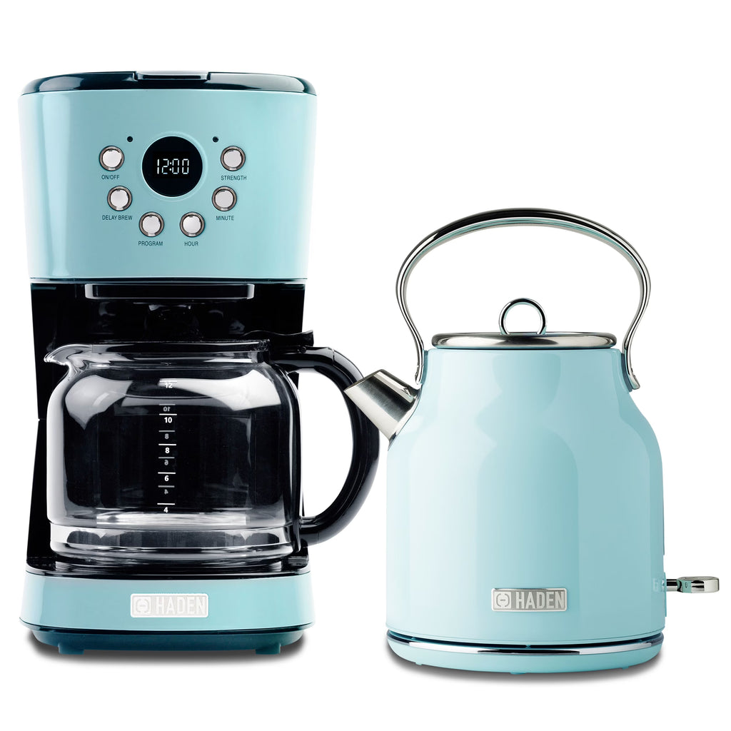 Haden Coffee Maker & Heritage 1.7 Liter Electric Kettle, Black & Chrome