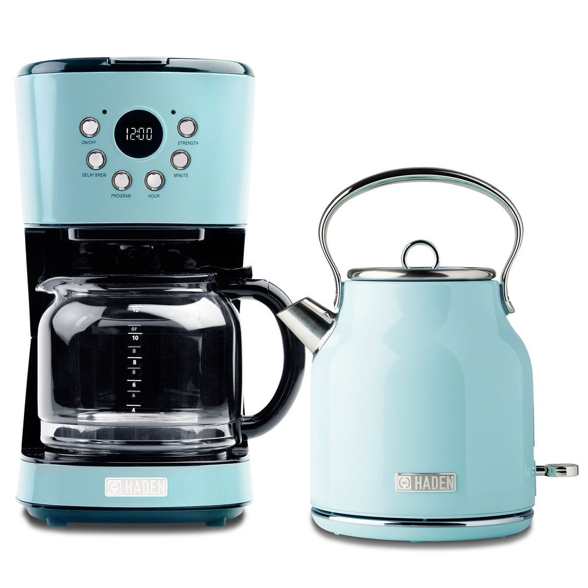 Haden Coffee Maker & Heritage 1.7 Liter Electric Kettle, Black & Chrome
