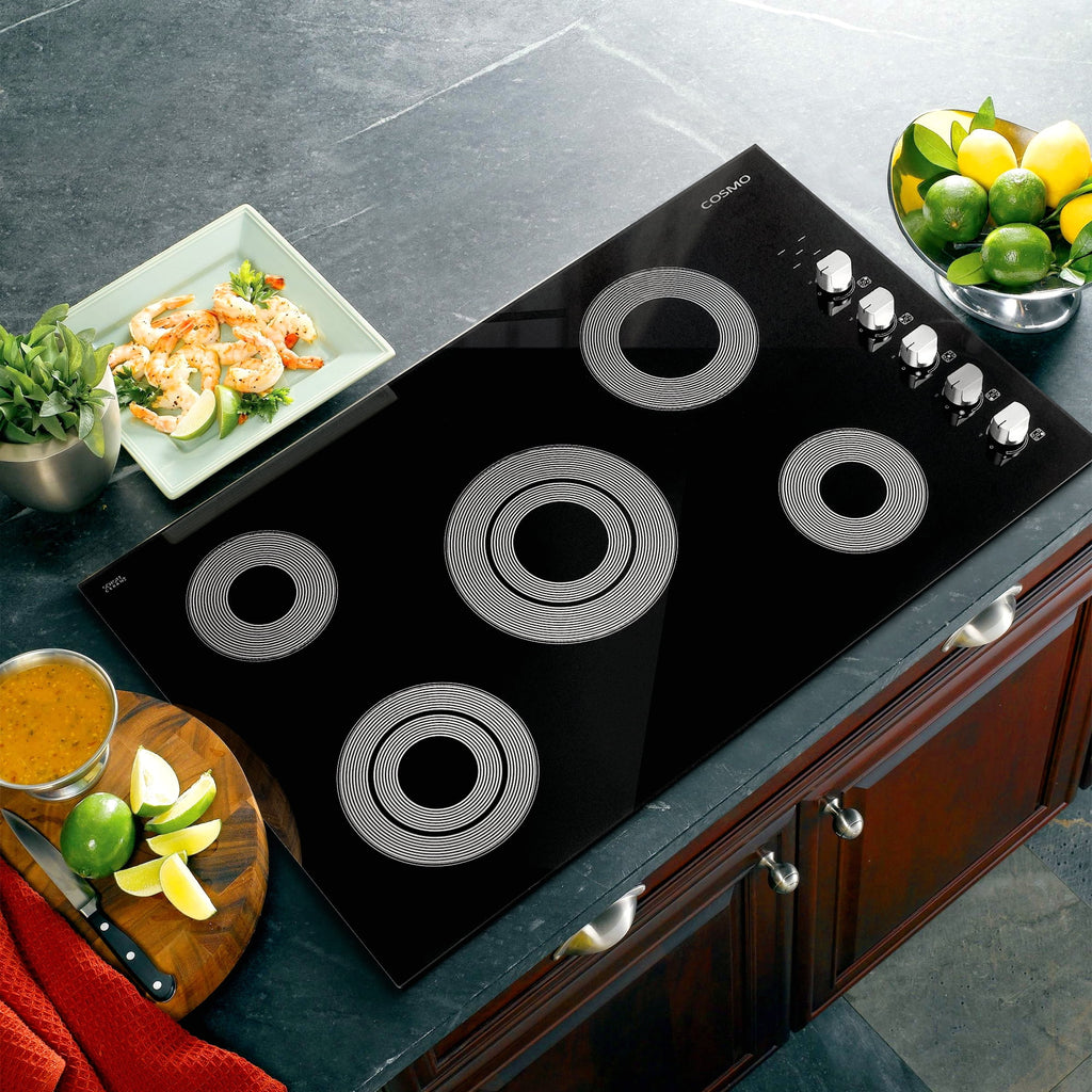 Cosmo 3 Piece Kitchen Appliance Package With 36" Electric Cooktop 36" Wall Mount Range Hood 24" Single Electric Wall Oven Kitchen Appliance Bundles
