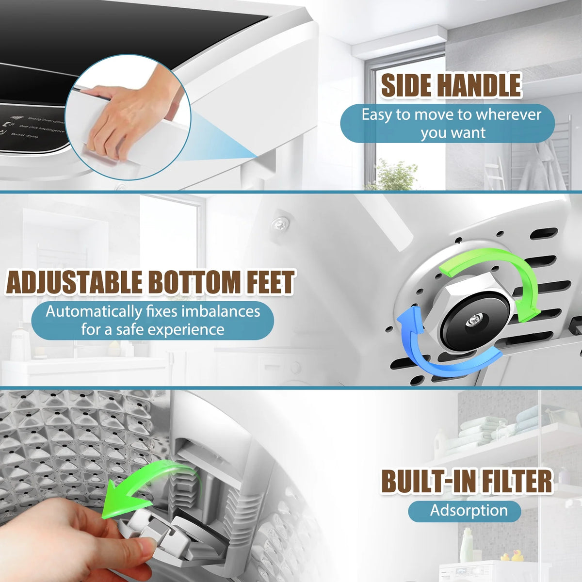 Veeboto Portable Washing Machine 15.6lbs Full-Automatic Washer, Compact Wash & Dry Combo with Drain Pump for Home, Dorms, Apart, White