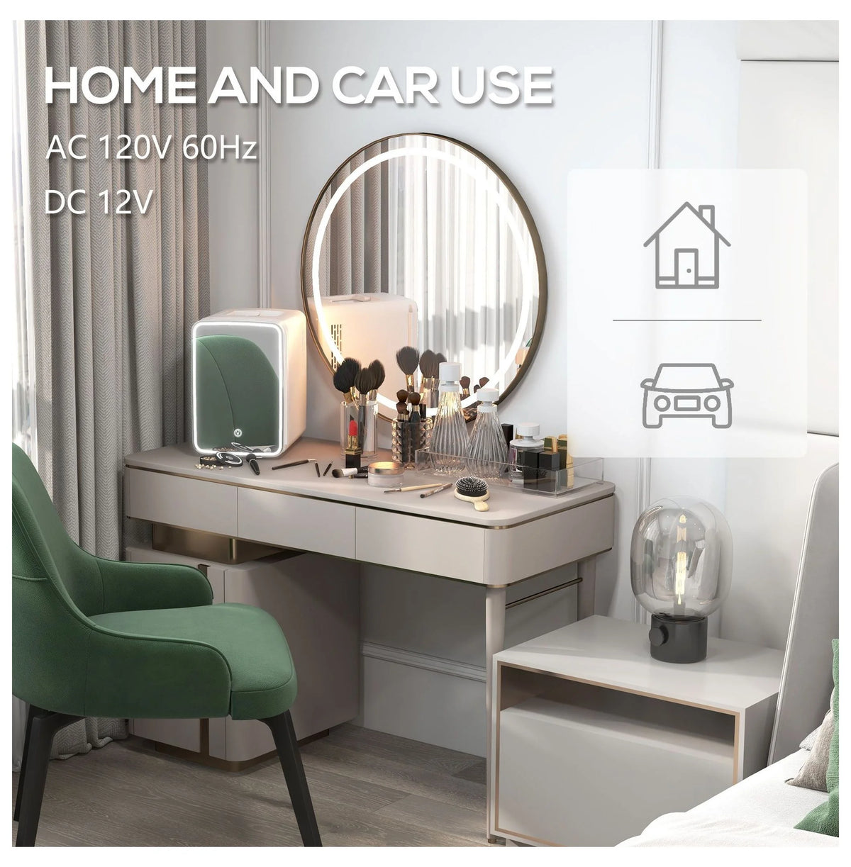 Skincare Fridge with Mirror - 10L Mini Beauty Refrigerator - Cooler & Warmer - LED Lighted - for Bedroom, Car, Skincare & Beverages - AC/DC Powered