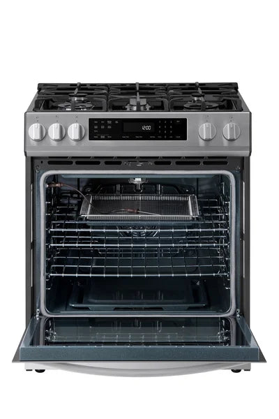 Kenmore 22-76853 5.6 cu. ft. Front-Control 5 Burner True Convection Gas Range with Oven, Large Window, Three Oven Racks, Dishwasher Safe Cast Iron Grates