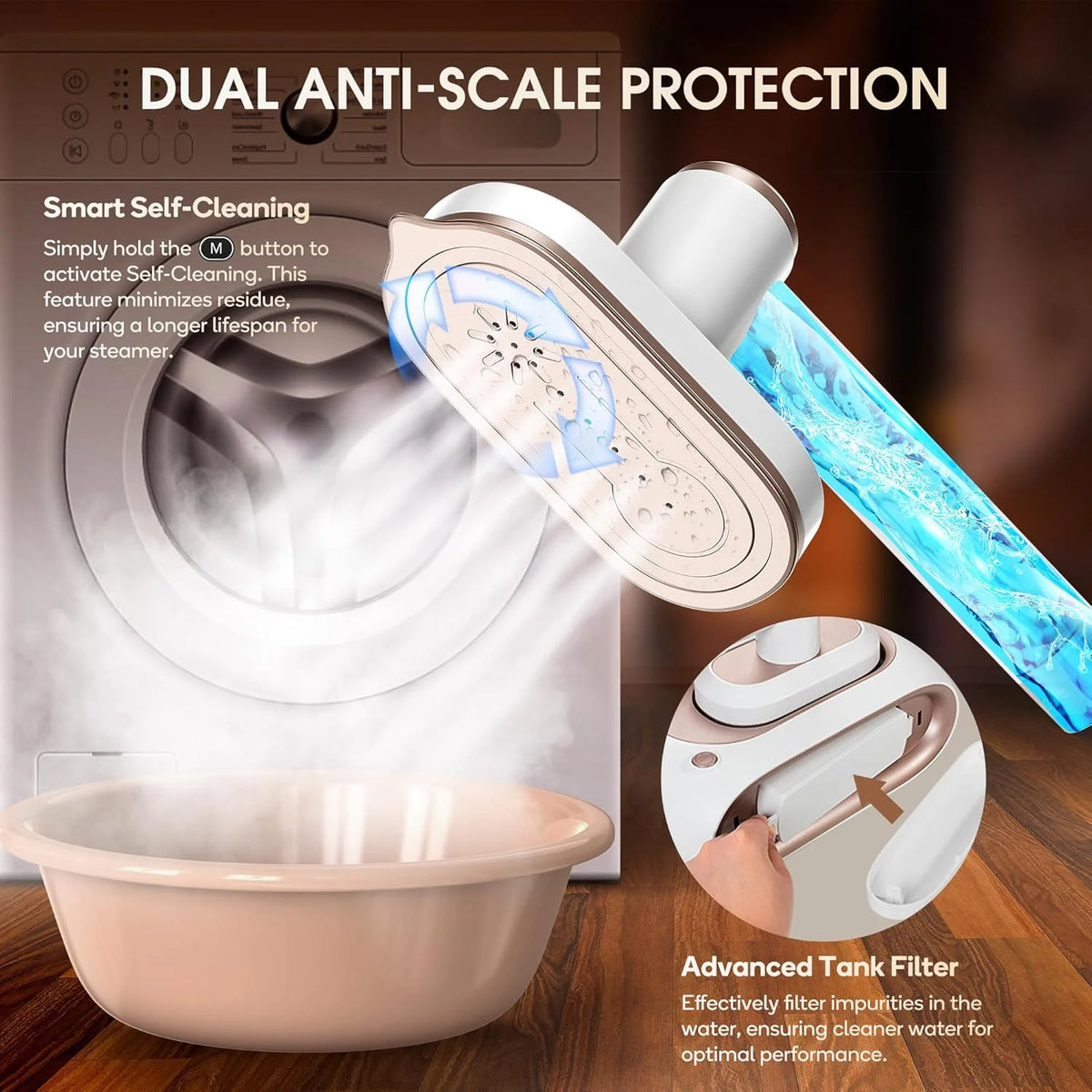 Newbealer Steamer for Clothes,2-in-1 1550W Turbocharged Garment Steamer & Iron ,3 Levels Smart Control Steaming,1.2L Detachable Tank,Auto Shut-Off,Self-Cleaning,Innovative Storage: Hang or Wall Mount