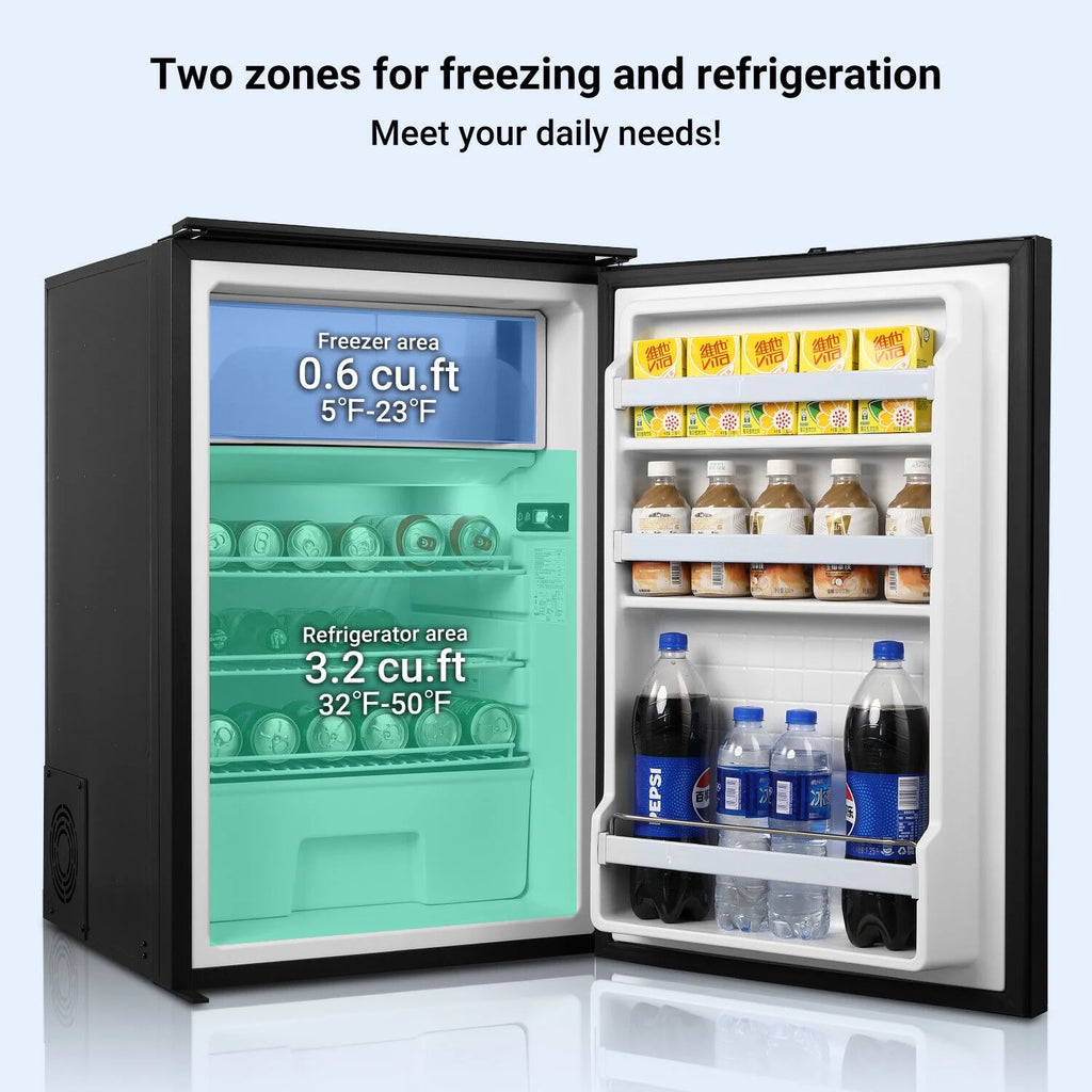 Smad 3.8 Cu ft 12/24V RV Refrigerator 110L DC Compact Portable Fridge with Freezer