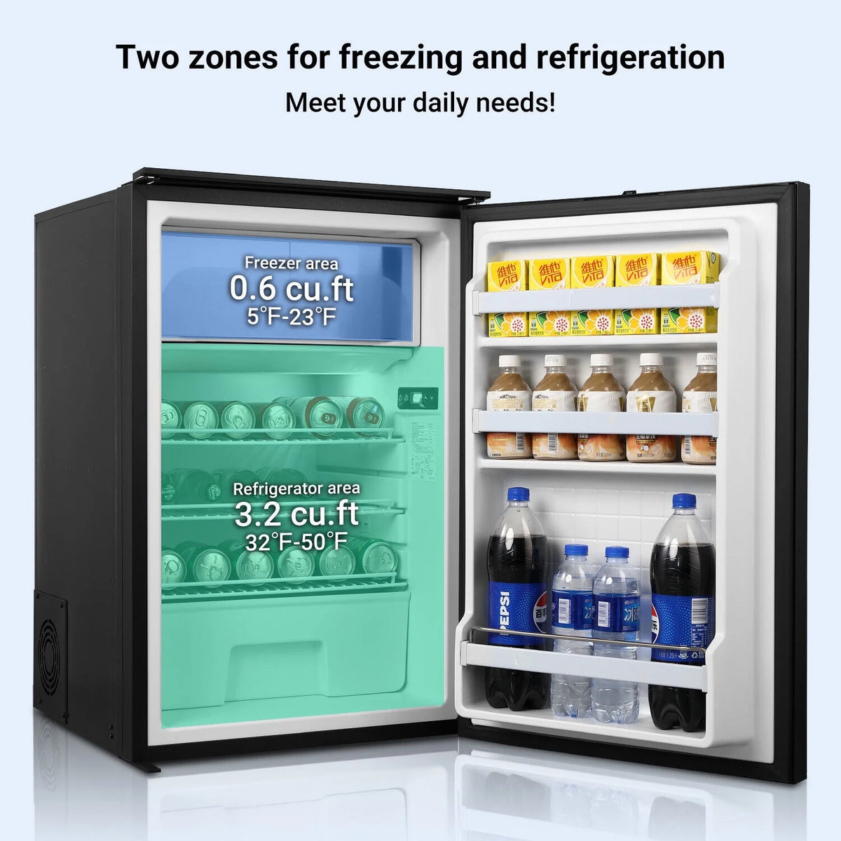 Smad 3.8 Cu ft 12/24V RV Refrigerator 110L DC Compact Portable Fridge with Freezer