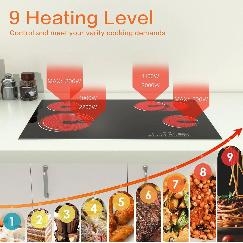 Homtone 30 Inch Electric Cooktop 4 Burners Built-in Electric Stovetop -Timer & Child Safety Lock