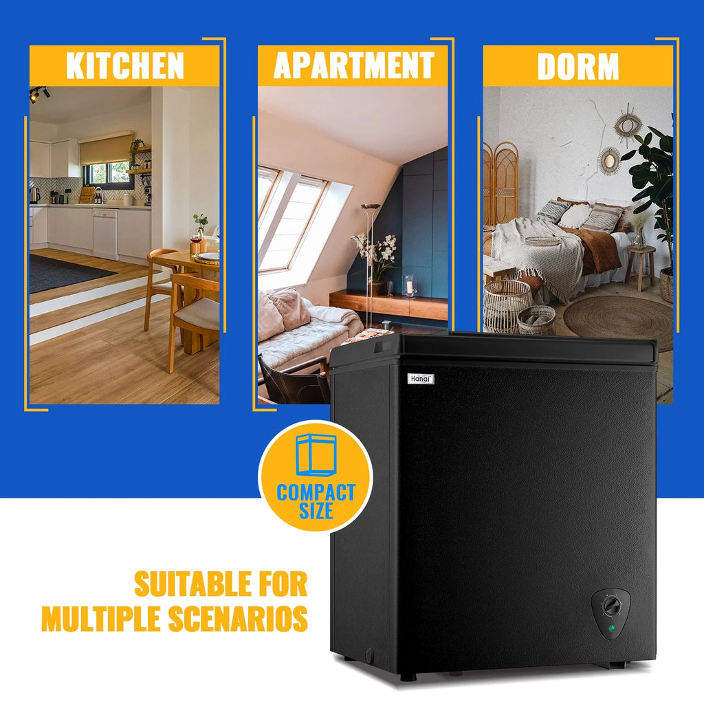 WANAI 5.0 Cu.ft Compact Freezer, Fast Cooling, Top Door Design, Energy-Efficient Deep Freezer White