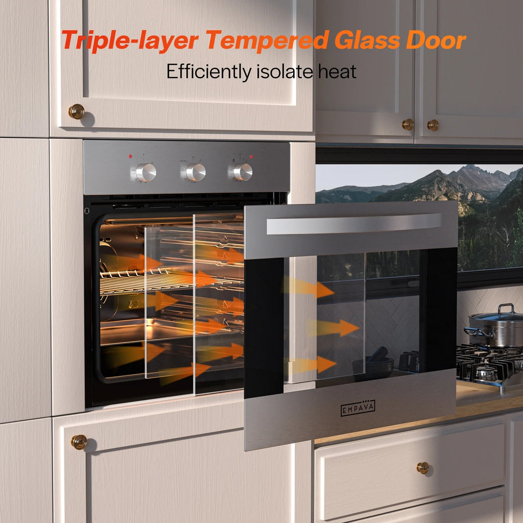 Empava 24 inch 10 Cooking Functions with Rotisserie Electric LED Display Touch Control Built-in Convection Single Wall Oven